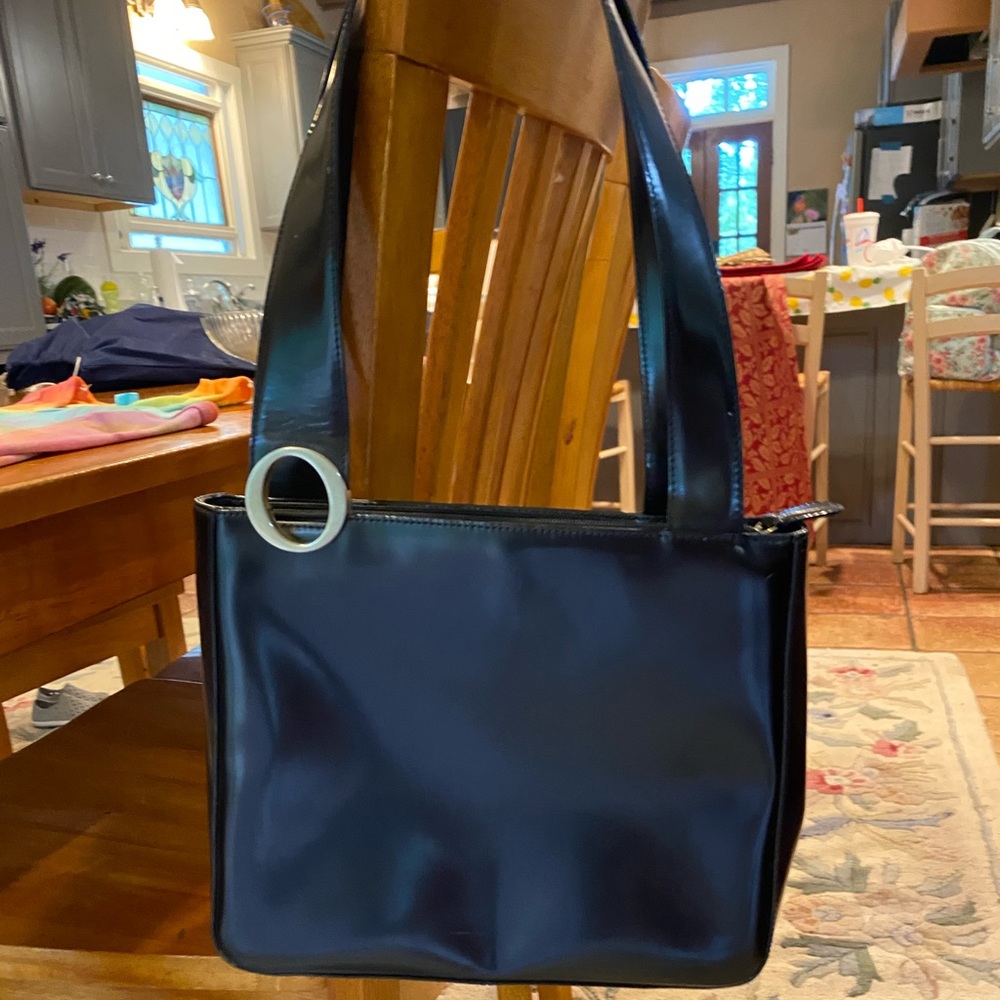 Oroton structured patent leather shoulder bag